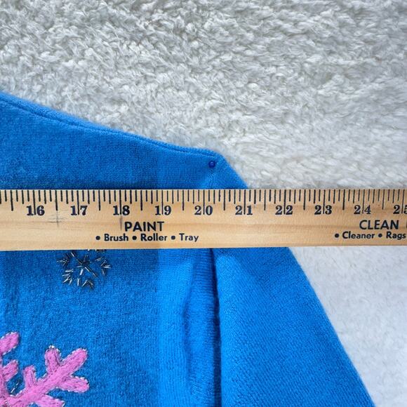 Quacker Factory Sweater Women 3X Wool Zip Up Snowflakes Blue Round Neck Beaded - Picture 4 of 14